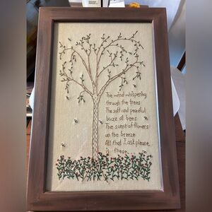 Vintage Handmade Needlepoint Picture and Frame Rustic Cottage Farmhouse Decor